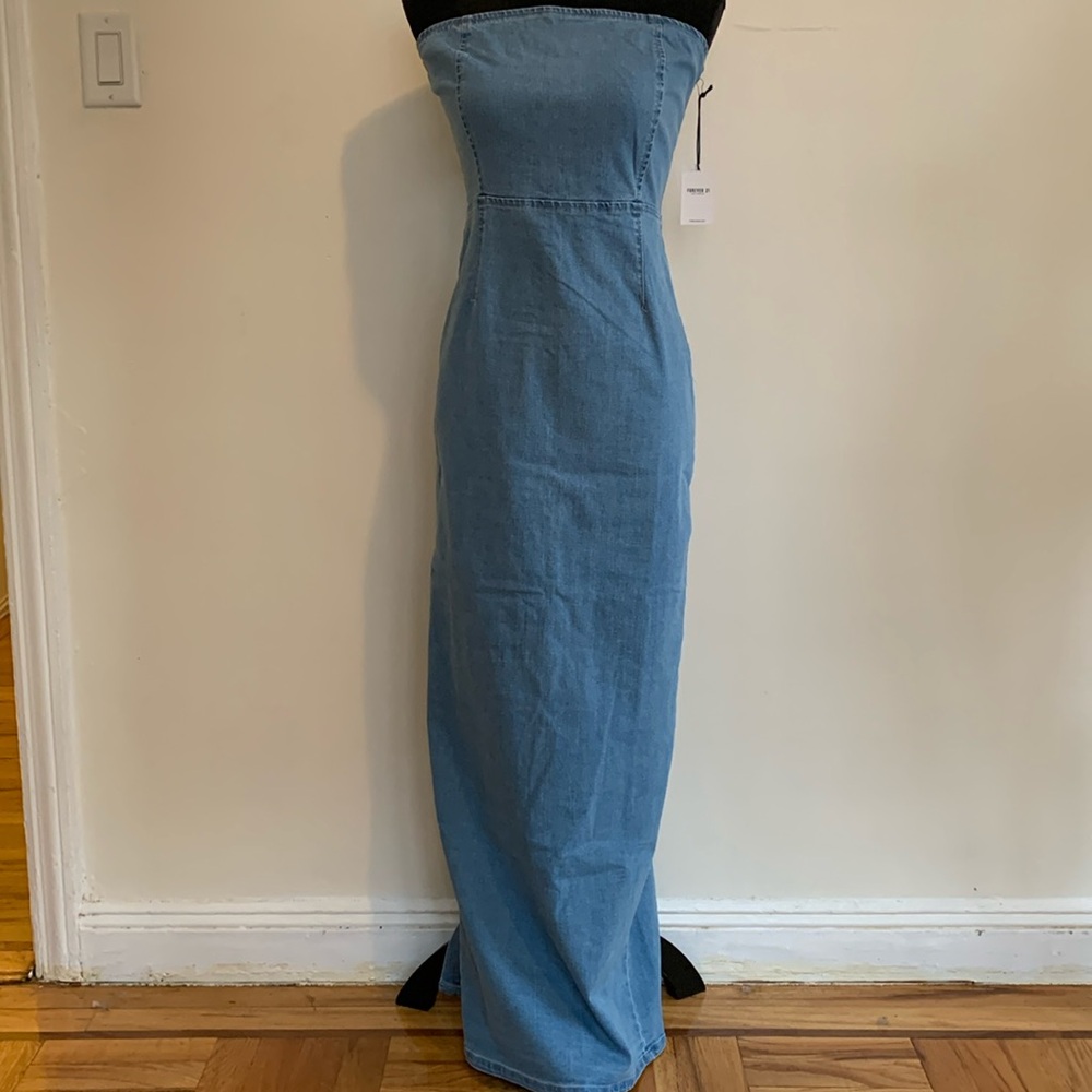 NEW Strapless Denim Maxi Dress - Picture 3 of 11
